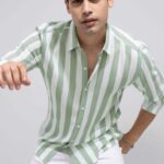 U Turn Men Striped Casual Light Green, White Shirt