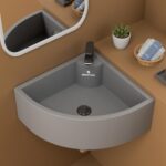 Remotion Ceramic Corner Wash Basin | Wall Mount Basin For Bathroom | Wall Hung Wash Basin | Small Corner Sink (20.4 X 15 X 5.7 Inch) (Grey)