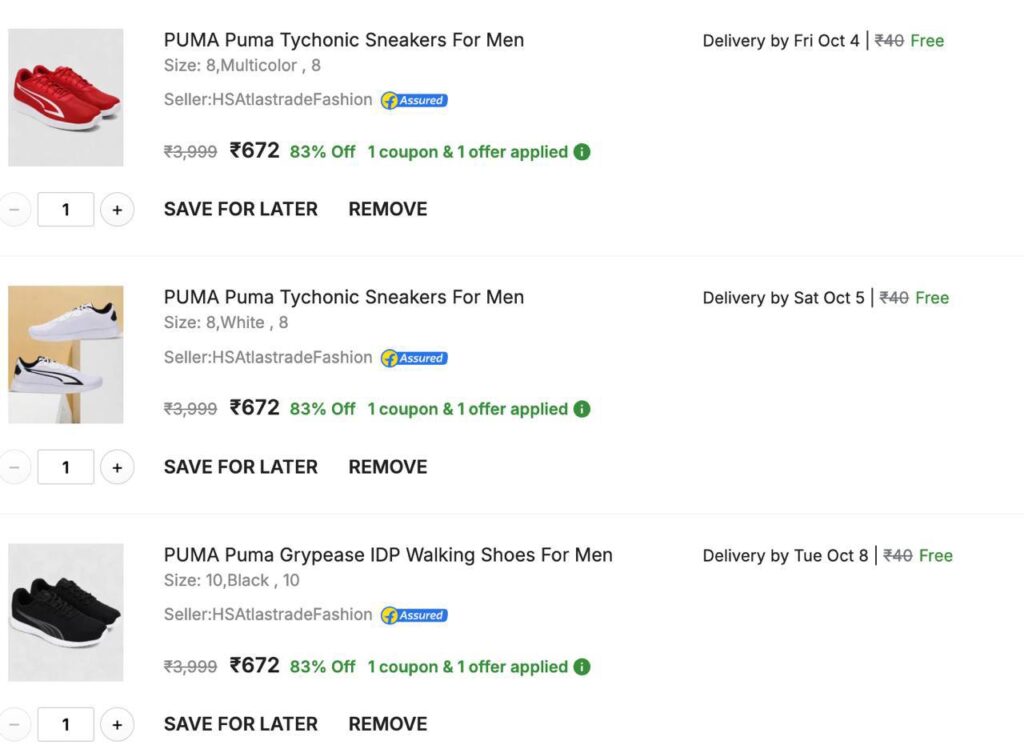 Loot : Puma Men Shoes @672.More : Click HereAdd to Cart, Price will Change