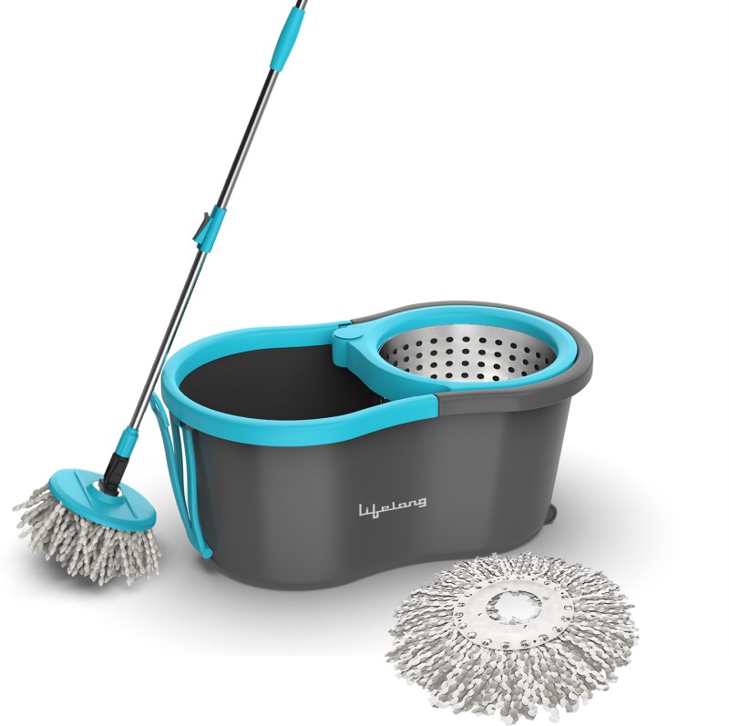 Lifelong Llmop902 Steel Spin With Trolley Mop Set(Blue)