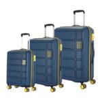 Kamiliant By American Tourister Harrier Zing 3 Pc Set 56 Cms, 68 Cms & 78 Cms- Small, Medium & Large Polypropylene (Pp) Hard Sided 8 Wheels Spinner Luggage Set/Suitcase Set/Trolley Bag Set (Navy)