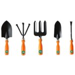 Trustbasket Gardening Hand Tools Set – 5 Pcs (Cultivator, Big And Small Trowel, Weeder, Fork) | Gardening Tools For Home Garden | Durable Plant Tool Kit | Farming Tools