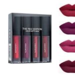 Nyn Huda Superstay Water Proof Liquid Matte Beauty Lipstick 4 Pcs + Sketch Eyeliner Black(The Red Edition, 18.5 G)