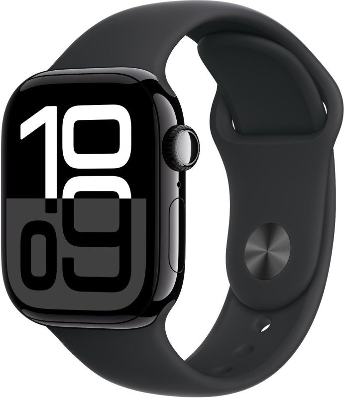 Apple Watch Series 10 Gps 42Mm Jet Black Aluminium With Sport Band(Black Strap, Free Size)