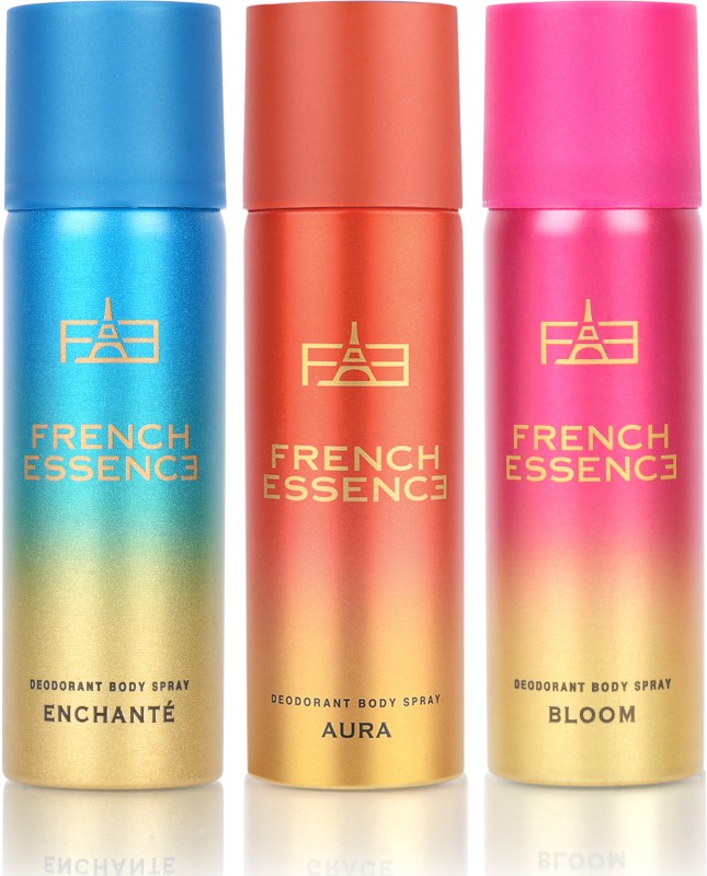 French Essence Combi Pack Of Enchante, Bloom And Aura (50Ml Each) Deodorant Spray  –  For Women(150 Ml, Pack Of 3)