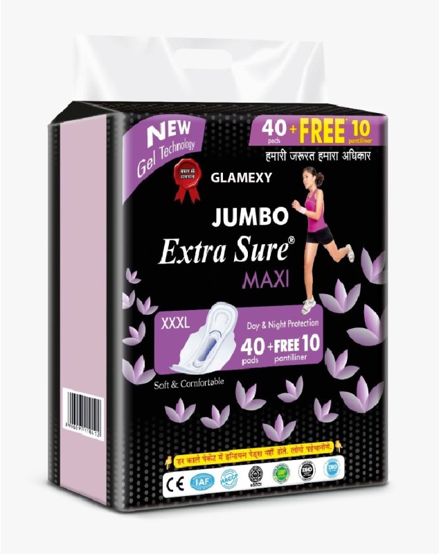 Glamexy Sanitary Pads Day & Night Protection-Xxxl (40 Pads + 10 Pantyliner) Sanitary Pad(Pack Of 50)