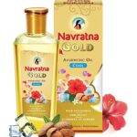 Navratna Gold Ayurvedic Oil |Non Sticky And Non Greasy |Mild Fragrance| Goodness Of Almonds And 9 Ayurvedic Herbs |Relieves Body Aches, Sleeplessness, Headache And Fatigue, 200Ml