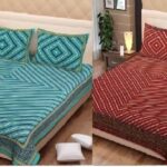 Ruhi 210 Tc Cotton King Jaipuri Prints Flat Bedsheet(Pack Of 2, C-Green, Maroon)