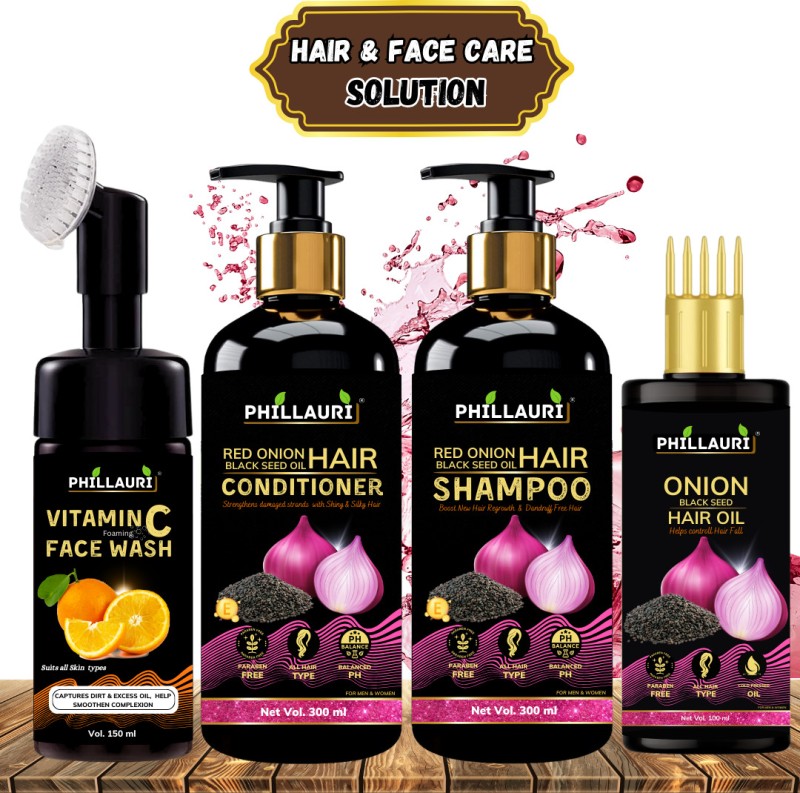 Phillauri Red Onion Healthy Hair Care Kit With Face Kit Combo Kit(4 Items In The Set)