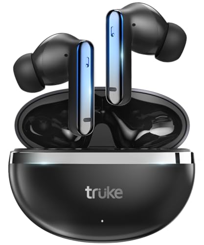 Truke Q1 Lite True Wireless In Ear Earbuds, 48H Clear Calls, Fast Charging, Elegant Design, Bluetooth 5.4, Noise Cancellation, Game Mode (Metal Black)