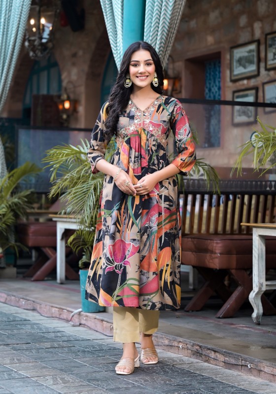 Label Khoj Women Printed, Floral Print A-Line Kurta(Multicolor)