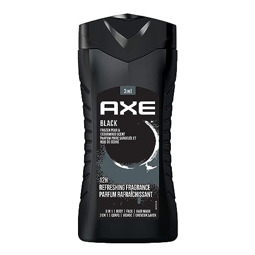 Axe Black 3 In 1 Body, Face & Hair Wash For Men, Long-Lasting Refreshing Frozen Pear & Cedarwood Fragrance For Up To 12Hrs, Natural Ingredients, Removes Odor & Bacteria, No Parabens, 250Ml