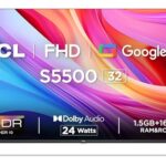 Tcl 80.04 Cm (32 Inches) Metallic Bezel-Less S Series Full Hd Smart Led Google Tv 32S5500 (Black)