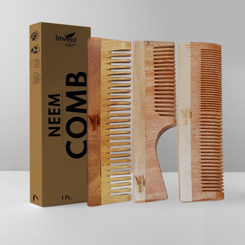 Imvelo Neem Wooden Combs | 1 Fine + 1 Dual Tooth + 1 Wide Tooth Combs For Hair Growth