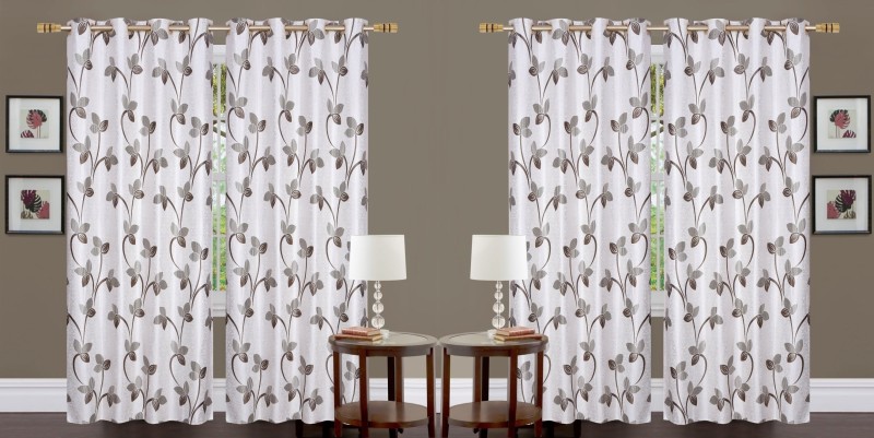 Nikunj Fabs 274.32 Cm (9 Ft) Polyester Semi Transparent Long Door Curtain (Pack Of 4)(Floral, Coffee)