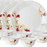 Larah By Borosil Pack Of 18 Opalware Dinner Set(White, Microwave Safe)