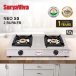 Suryaviva Neo 2B Stainless Steel Stove 2 Cast Iron Burner(Silver) Stainless Steel Manual Gas Stove(2 Burners)