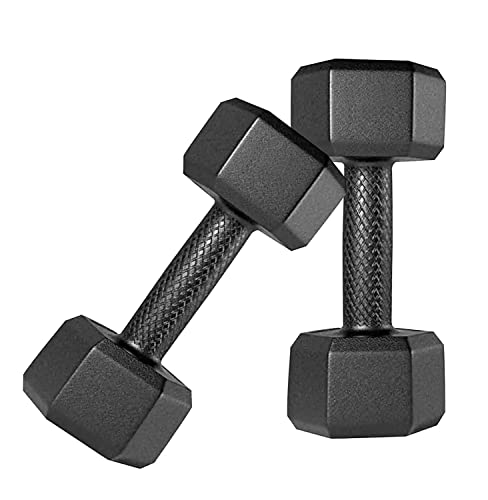 Spanco Pvc (Hex Shape) Dumbbells (1 Kg. X 2 = 2 Kg) Pack Of 2 For Home Gym Equipment Fitness Barbell|Gym Exercise|Home Workout | Fitness Kit|Dumbbells Weights For Whole Body Workout, Black