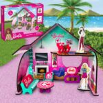 Barbie Mini Doll House For Girls And Boys Diy Paint Wooden Dollhouse Toy With Furniture(Multicolor)