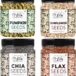 Lila Dry Fruits Pumpkin Seeds, Sunflower Seeds, Chia Seeds, Flax Seeds 250 Gm Each Jar Pumpkin Seeds, Sunflower Seeds, Chia Seeds, Brown Flax Seeds(1000 G, Pack Of 4)