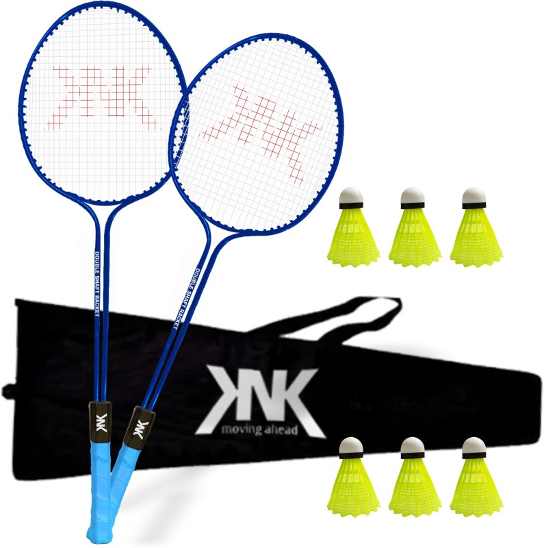 Knk Double Shaft Of 2 With 6 Pc Nylon Shuttlecock With Cover|Ideal For Aged 9-12 Badminton Kit