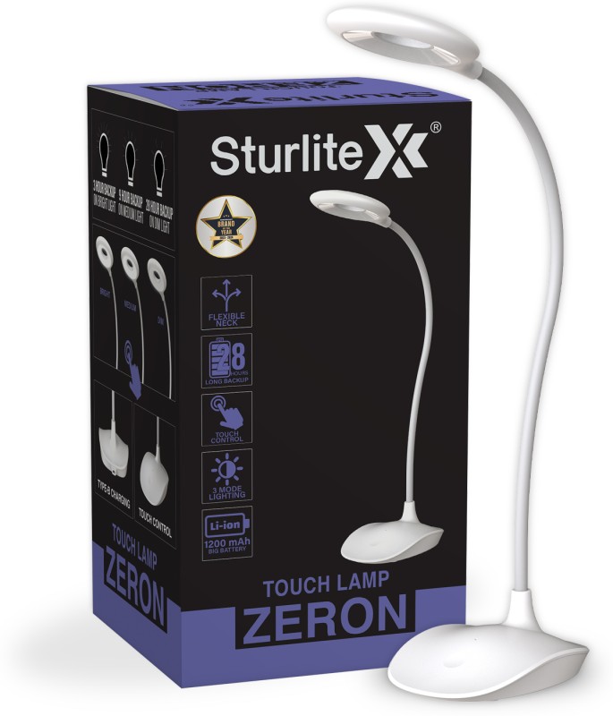 Sturlite Zeron 5W Rechargeable Led|(3 In 1) Dimmable Light|(3_28) Hr Backup Table Lamp(19 Cm, White)