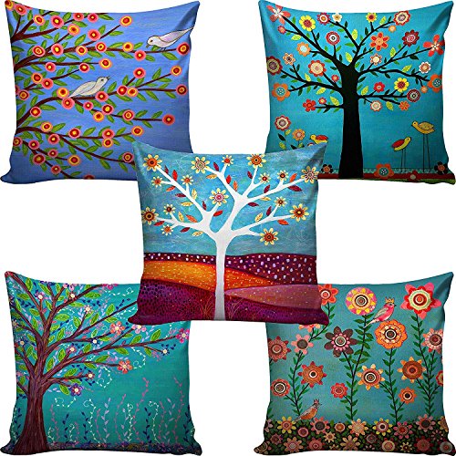 Amayra Home Set Of 5 Multi Colored Decorative Hand Made Cotton Cushion Covers 16″ X 16″ (40Cm X 40Cm) …