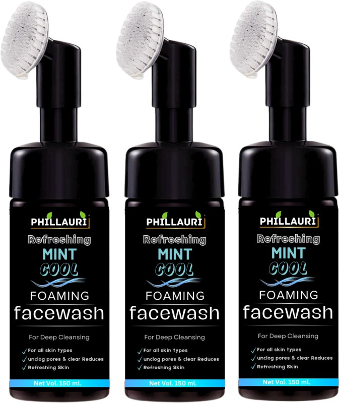 Phillauri Refreshing Mint Cool Foaming , With Built-In Face Brush For Deep Cleansing, Infused With Natural Actives And Menthol, Removes Dirt, Refreshes Skin Face Wash(450 Ml)