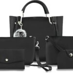 Fargo Pu Leather Latest Handbags For Women’S Ladies Combo Of 5 Shoulder Bag For Girls (Black)