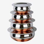 Rbgiit Stainless Steel Copper Bottom Cooking Serving Pot With Lid Biryani Handi 4 Pc K2 Cookware Set(Stainless Steel, 8 – Piece)