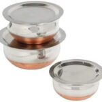 Rbgiit Steel Copper Bottom Handi Bowl Cooking Vassels With Cover Lids Cookware Set(Stainless Steel, 6 – Piece)