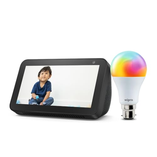 Amazon Echo Show 5 (2Nd Gen) Black With Wipro Simple Setup 9W Led Smart Color Bulb
