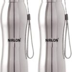 Nirlon Summer Cool Single Wall Stainless Fridge Water 1000 Ml Bottle(Pack Of 2, Silver, Steel)