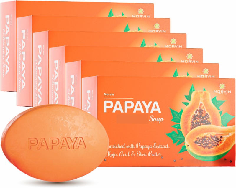 Morvin India Papaya Soap-Skin Whitening With Natural Ingredients Soap(6 X 75 G)