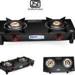 Smart Line Popular Smart Isi Marked Glass 2 Burner Lpg Cooktop Iron Manual Gas Stove(2 Burners)