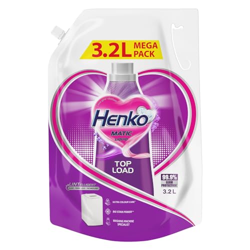 Henko Matic Top Load Liquid Detergent – 3.2L Refill Pouch With Nano Fiber Lock Technology, 99.9% Germ Protection, Bio Stain Power & Ultra Color Care Which Maintains The Newness, Color & Shine