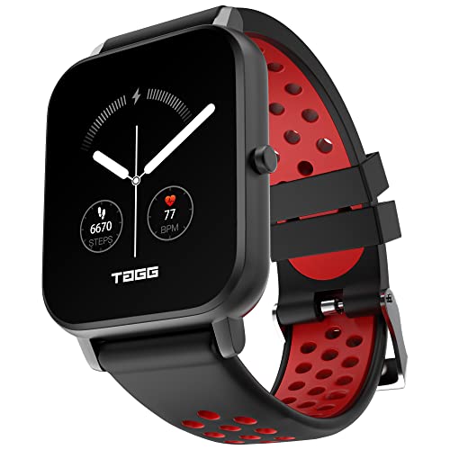 Tagg Verve Sense Smartwatch With 1.70” Large Display, Real Spo2, And Real-Time Heart Rate Tracking, 7 Days Battery Backup, Ipx67 Waterproof | Red Black,Standard