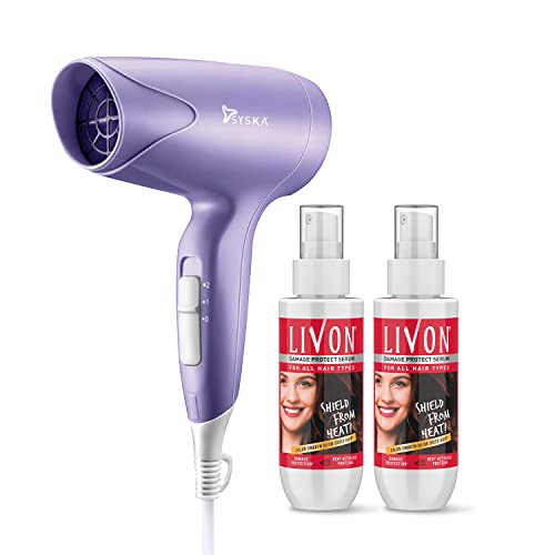 Livon Damage Protect Serum For Women & Men, Protection Up To 250°C & 2X Less Hair Breakage, 100 Ml (Pack Of 2) With Syska Hair Dryer