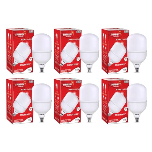 Eveready 30W B22D Led Hammer Bulb | Pack Of 6| High Cri & High Efficiency | Energy Efficient | Long Life & Low Maintenance | 4Kv Surge Protection | Cool Day Light (6500K)