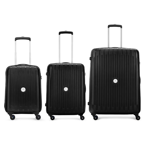 Aristocrat Polypropylene Armstrong 3 Pc Set 4 Spinner Wheels Trolley Bags For Travel Hardcase Luggage, Lightweight Bag With Combination Lock (Black)(55, 65 & 75) Cm, Small,Medium & Large