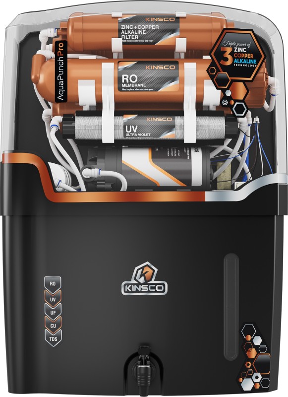 Kinsco Aqua Punch Pro With Isi Mark Ro+Uv+Uf+Tds Adjuster 18 L Ro + Uv + Cu Guard + Alkaline Enhancer + Mineral Water Purifier(Black)