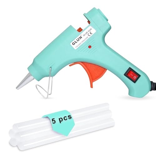 Glun® Glue Gun With 5 Piece 7Mm Transparent Glue Sticks, 20 Watt Glue Gun, On And Off Switch Button, Led Indicator Turquoise Colour For Craft & Diy Works