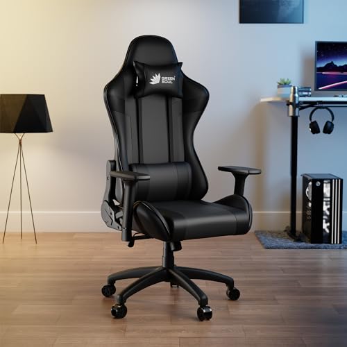 Green Soul Raptor 2.0 Racing Edition Ergonomic Gaming Chair With Premium Pu Leather, Adjustable Neck & Lumbar Pillow, 3D Adjustable Armrests & Heavy Duty Nylon Base (Black)