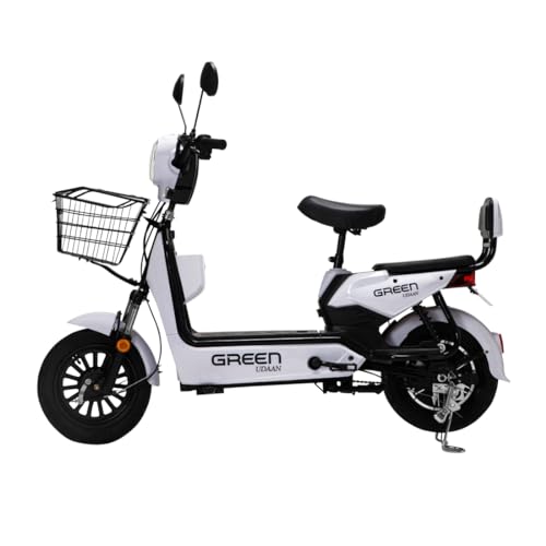 Green Udaan Electric Scooter For Adults Commuter With Portable Rechargeable Battery, No Rto Registration Or Dl Required, 30Kms Range & 25Kmph Power By 250W Motor, Comfortable Wider Deck E-Bike | White