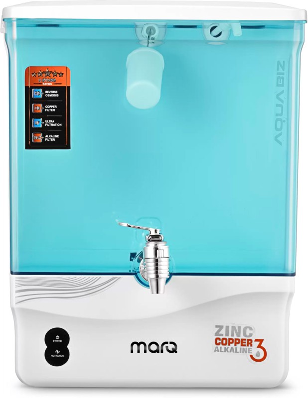 Marq By Flipkart Aqua Biz Green 12 L Ro + Uv + Uf + Tds + Alk + Copper Water Purifier With Pre Filter And Bis Certified(Green)