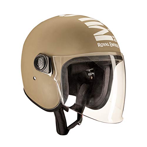 Royal Enfield Open Face Mlg Riding Helmet With Clear Visor | Impact Protection | Excellent Scratch Resistance | Anti-Microbial Fabric | Isi Certified | Micrometric Lock Matt Desert Storm (L)58 Cm