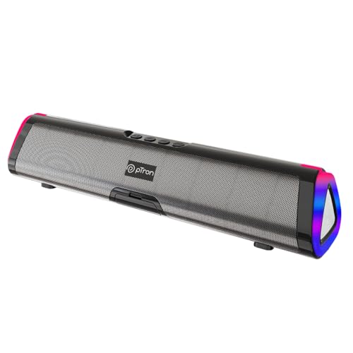 Ptron Fusion Boom 20W Bluetooth Soundbar Speaker, Immersive Sound, Rgb Lights, Metal Grill, Soundbar For Phone/Tv/Laptop/Tablets, Bt5.3/Aux/Tf Card/Usb Playback & Tws Pairing (Black)