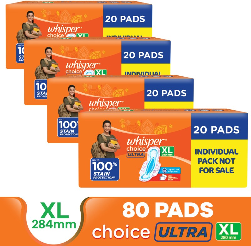 Whisper Choice Ultra Xl, Upto 100% Stain Protection All Day Sanitary Pad(Pack Of 80)