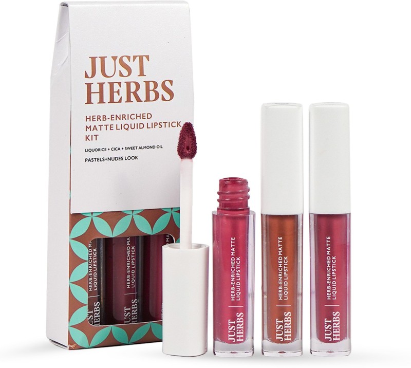 Just Herbs Matte Liquid Lipstick Kit Set Of 3 With Sweet Almond Oil(Nudes, 6 Ml)