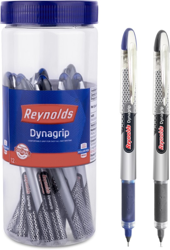 Reynolds Dynagrip Roller Ball Pen(Pack Of 12, Ink Color – Blue Black)